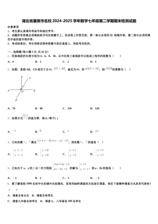 湖北省襄樊市名校2024-2025学年数学七年级第二学期期末检测试题含解析