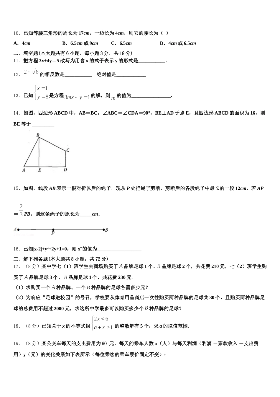 湖北省武汉市武昌区南湖中学2024-2025学年七下数学期末经典试题含解析_第3页