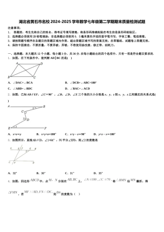 湖北省黄石市名校2024-2025学年数学七年级第二学期期末质量检测试题含解析