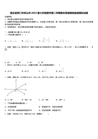 湖北省荆门市京山市2025届七年级数学第二学期期末质量跟踪监视模拟试题含解析