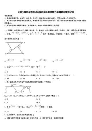 2025届鄂州市重点中学数学七年级第二学期期末预测试题含解析