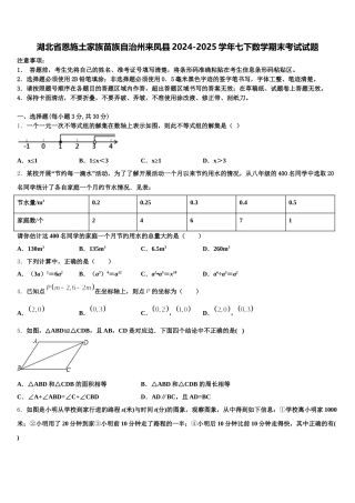 湖北省恩施土家族苗族自治州来凤县2024-2025学年七下数学期末考试试题含解析