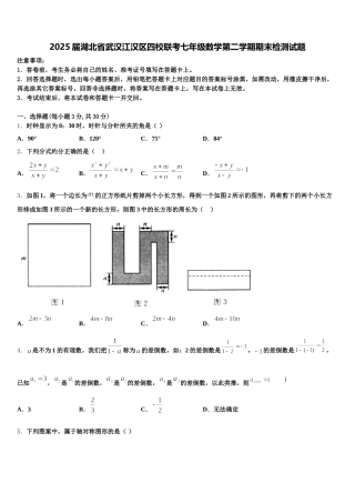 2025届湖北省武汉江汉区四校联考七年级数学第二学期期末检测试题含解析