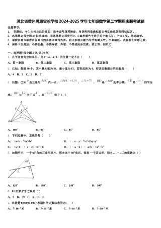 湖北省黄州思源实验学校2024-2025学年七年级数学第二学期期末联考试题含解析