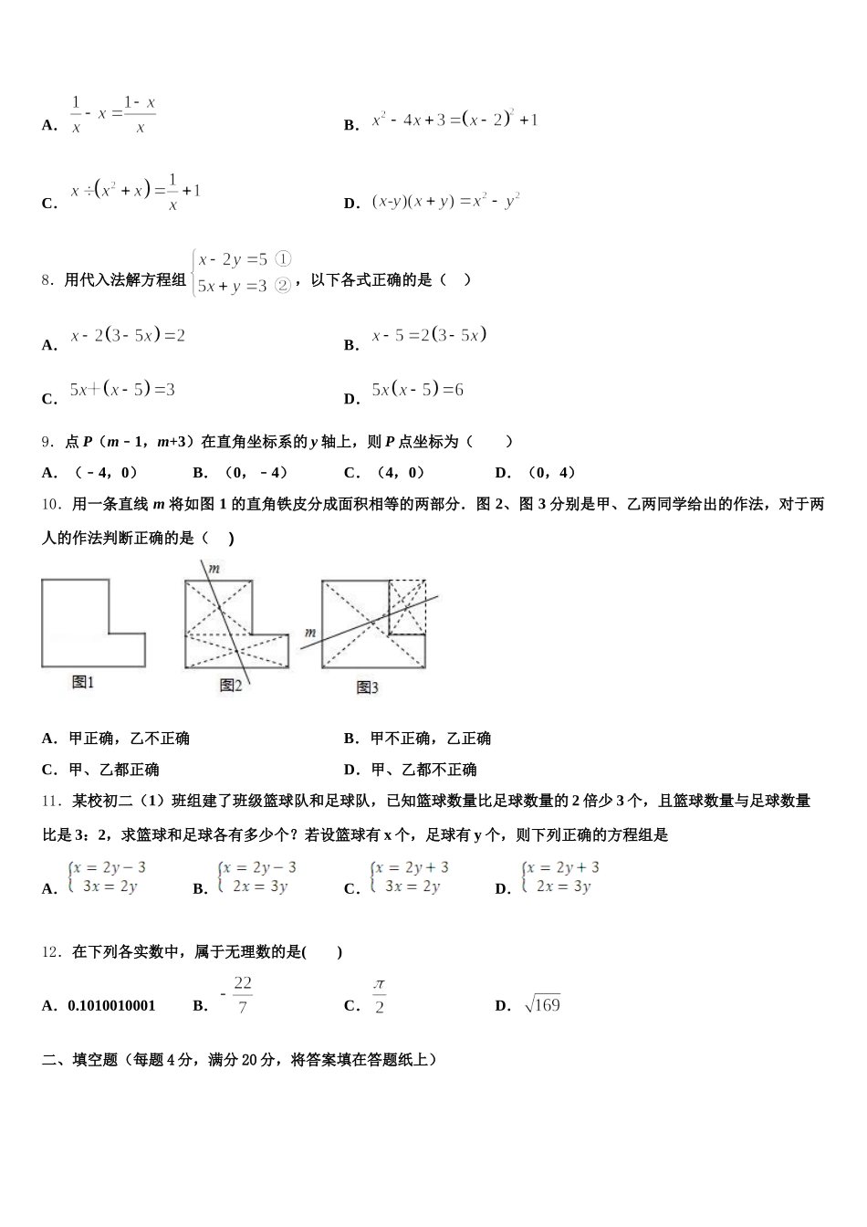 湖北省荆州市洪湖市瞿家湾中学2024-2025学年数学七下期末学业质量监测模拟试题含解析_第2页