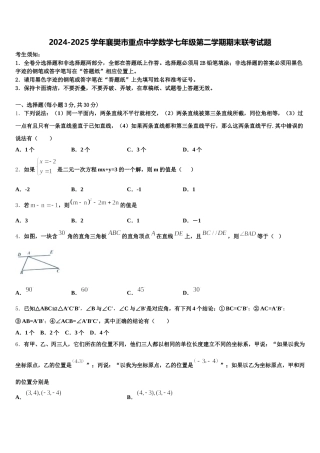2024-2025学年襄樊市重点中学数学七年级第二学期期末联考试题含解析
