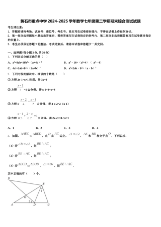 黄石市重点中学2024-2025学年数学七年级第二学期期末综合测试试题含解析