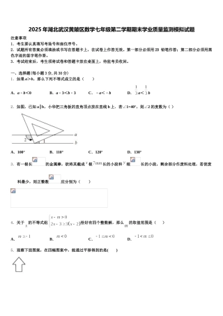 2025年湖北武汉黄陂区数学七年级第二学期期末学业质量监测模拟试题含解析