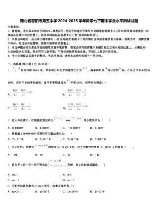 湖北省枣阳市第五中学2024-2025学年数学七下期末学业水平测试试题含解析