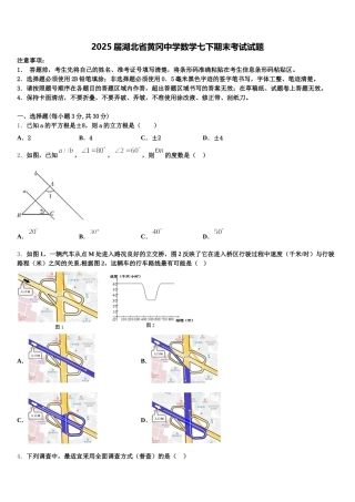 2025届湖北省黄冈中学数学七下期末考试试题含解析