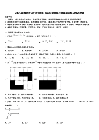 2025届湖北省随州市曾都区七年级数学第二学期期末复习检测试题含解析