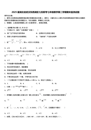 2025届湖北省武汉东西湖区七校联考七年级数学第二学期期末监测试题含解析