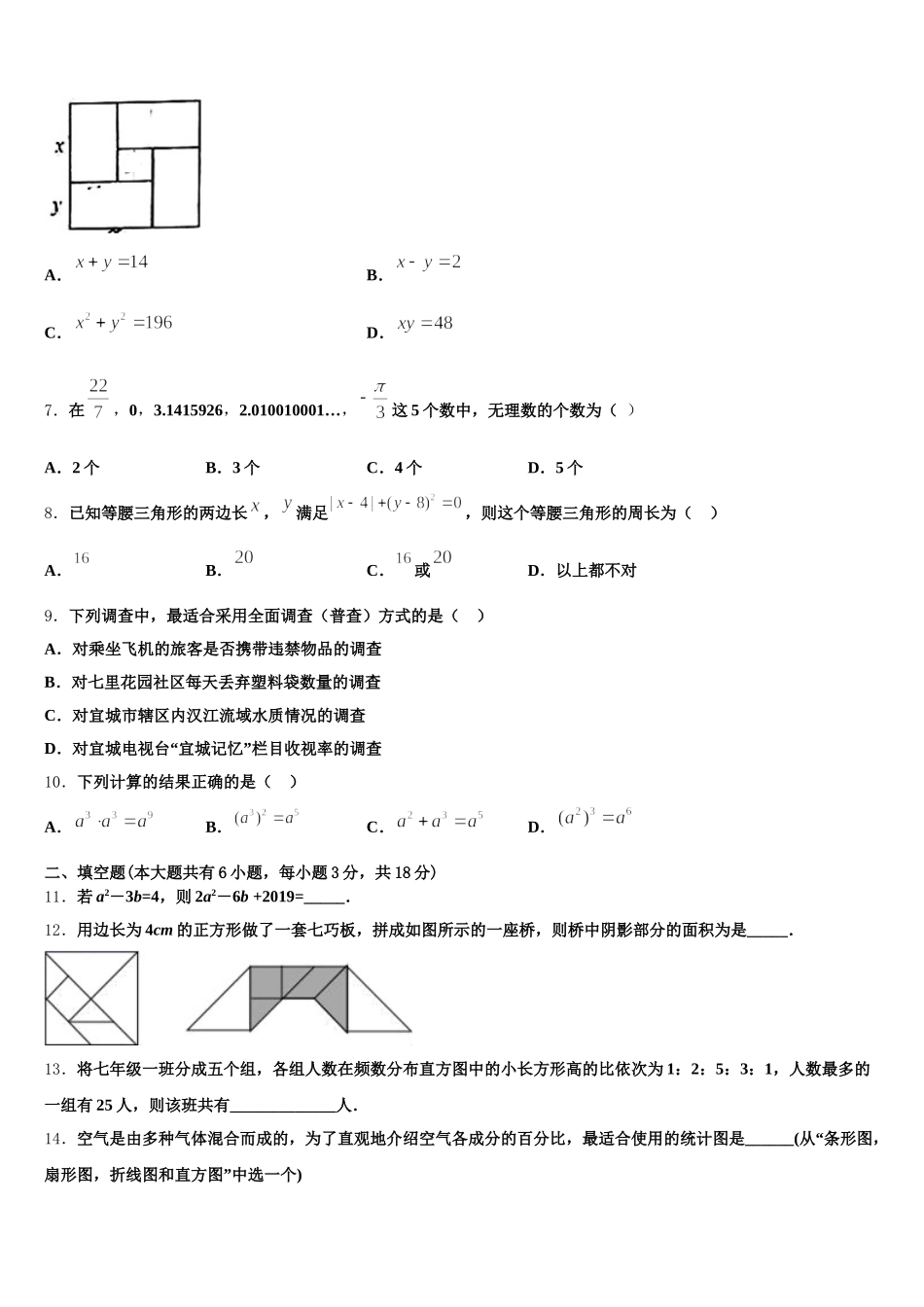 2025年湖北省武汉大附属外语学校数学七下期末调研试题含解析_第2页