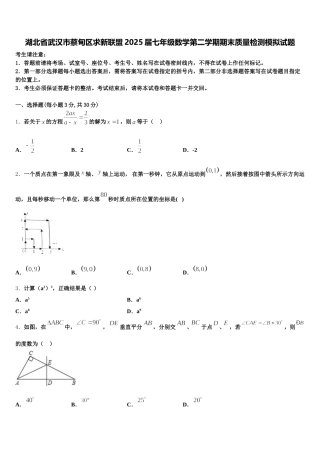 湖北省武汉市蔡甸区求新联盟2025届七年级数学第二学期期末质量检测模拟试题含解析