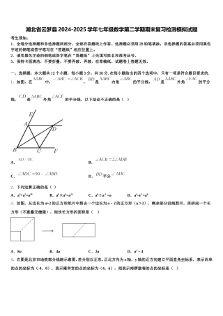 湖北省云梦县2024-2025学年七年级数学第二学期期末复习检测模拟试题含解析