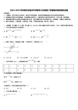 2024-2025学年荆州市重点中学数学七年级第二学期期末调研模拟试题含解析
