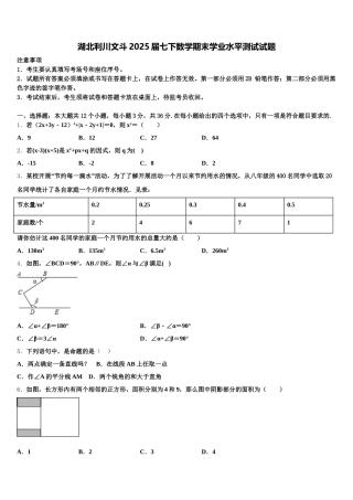 湖北利川文斗2025届七下数学期末学业水平测试试题含解析