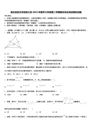 湖北省武汉市武昌七校2025年数学七年级第二学期期末综合测试模拟试题含解析