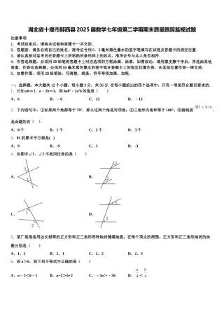 湖北省十堰市郧西县2025届数学七年级第二学期期末质量跟踪监视试题含解析