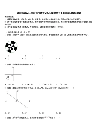 湖北省武汉江岸区七校联考2025届数学七下期末调研模拟试题含解析