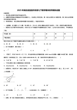 2025年湖北省宜昌市东部七下数学期末统考模拟试题含解析