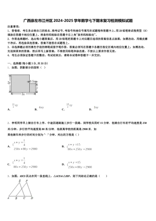 广西崇左市江州区2024-2025学年数学七下期末复习检测模拟试题含解析