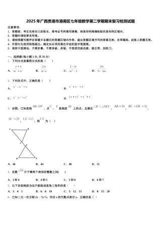 2025年广西贵港市港南区七年级数学第二学期期末复习检测试题含解析