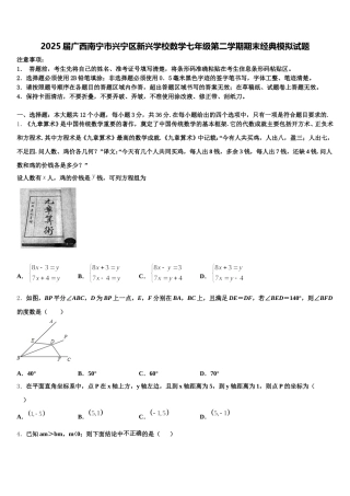 2025届广西南宁市兴宁区新兴学校数学七年级第二学期期末经典模拟试题含解析