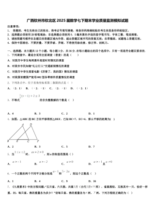 广西钦州市钦北区2025届数学七下期末学业质量监测模拟试题含解析