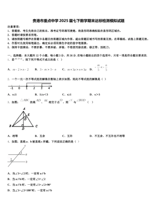 贵港市重点中学2025届七下数学期末达标检测模拟试题含解析
