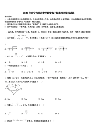 2025年南宁市重点中学数学七下期末检测模拟试题含解析
