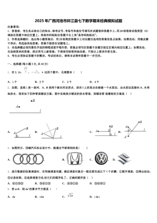 2025年广西河池市环江县七下数学期末经典模拟试题含解析