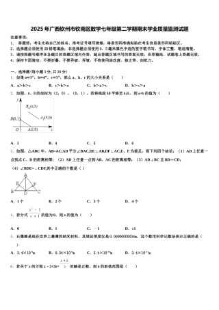 2025年广西钦州市钦南区数学七年级第二学期期末学业质量监测试题含解析