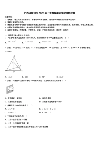 广西省钦州市2025年七下数学期末考试模拟试题含解析