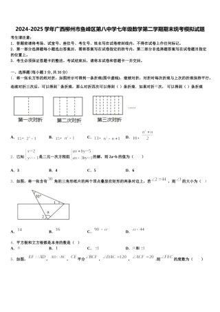 2024-2025学年广西柳州市鱼峰区第八中学七年级数学第二学期期末统考模拟试题含解析