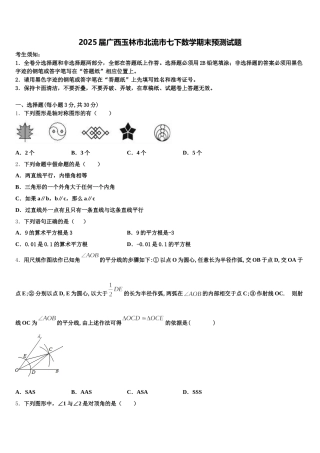 2025届广西玉林市北流市七下数学期末预测试题含解析