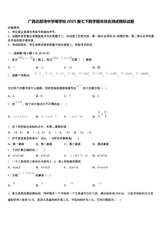 广西北部湾中学等学校2025届七下数学期末综合测试模拟试题含解析