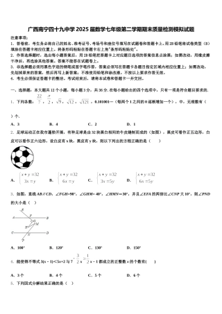 广西南宁四十九中学2025届数学七年级第二学期期末质量检测模拟试题含解析