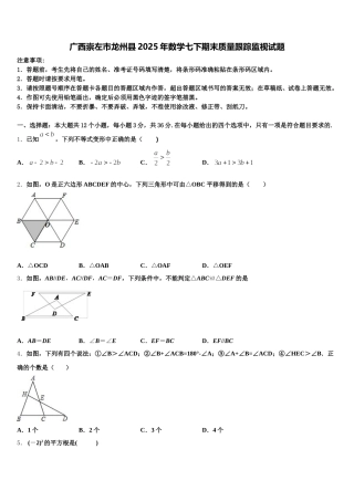广西崇左市龙州县2025年数学七下期末质量跟踪监视试题含解析