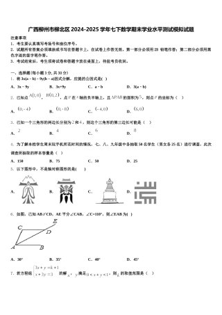 广西柳州市柳北区2024-2025学年七下数学期末学业水平测试模拟试题含解析
