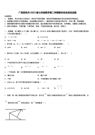广西百色市2025届七年级数学第二学期期末综合测试试题含解析