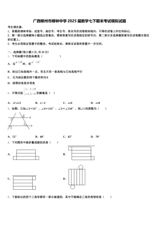 广西柳州市柳林中学2025届数学七下期末考试模拟试题含解析