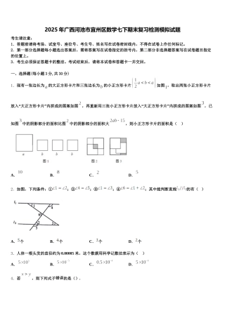 2025年广西河池市宜州区数学七下期末复习检测模拟试题含解析