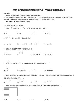 2025届广西壮族自治区河池市南丹县七下数学期末质量检测试题含解析