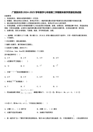 广西贺州市2024-2025学年数学七年级第二学期期末教学质量检测试题含解析