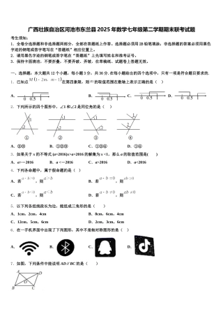广西壮族自治区河池市东兰县2025年数学七年级第二学期期末联考试题含解析