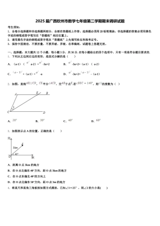 2025届广西钦州市数学七年级第二学期期末调研试题含解析