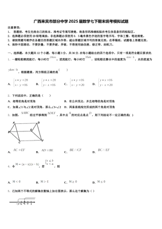 广西来宾市部分中学2025届数学七下期末统考模拟试题含解析