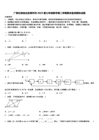 广西壮族自治区柳州市2025届七年级数学第二学期期末监测模拟试题含解析