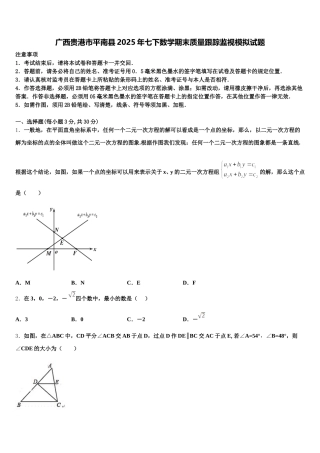 广西贵港市平南县2025年七下数学期末质量跟踪监视模拟试题含解析